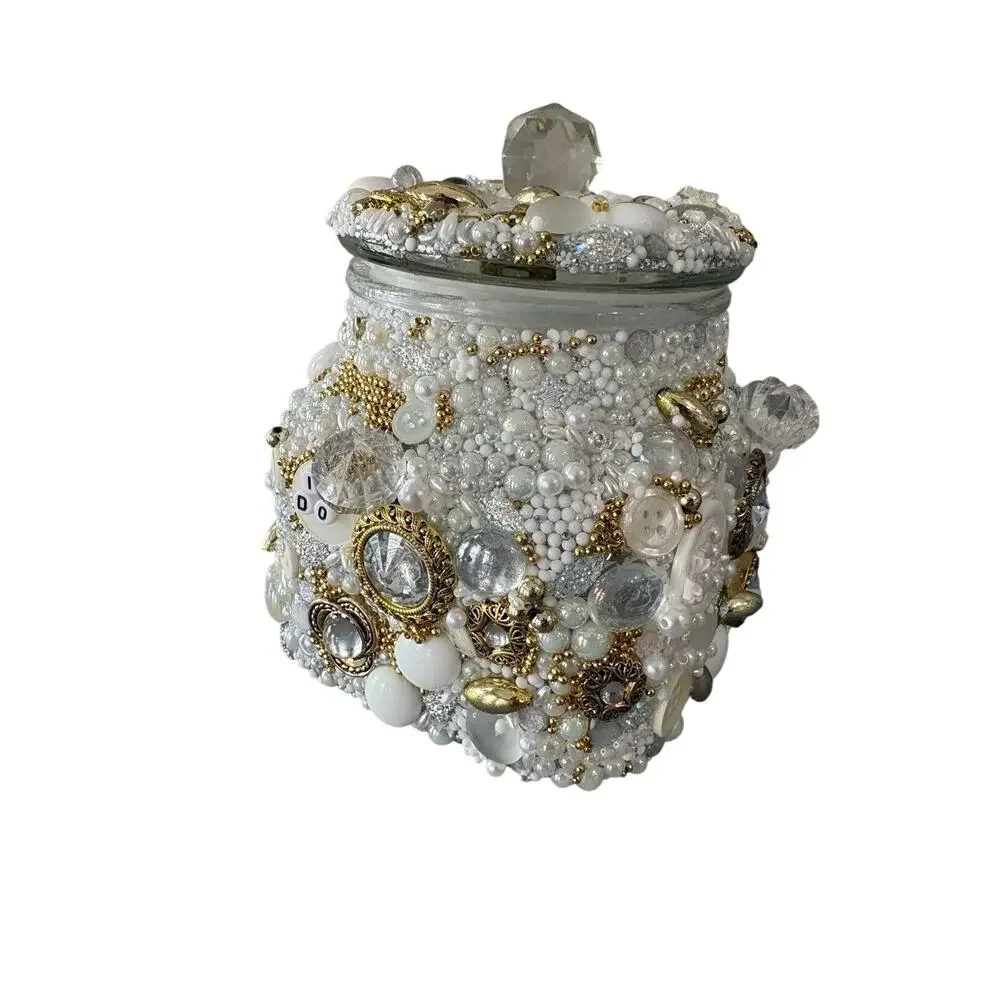 Wedding Fund Glass Jar Pearl Rhinestone Jewelry Memory Keepsake Bridal Gift